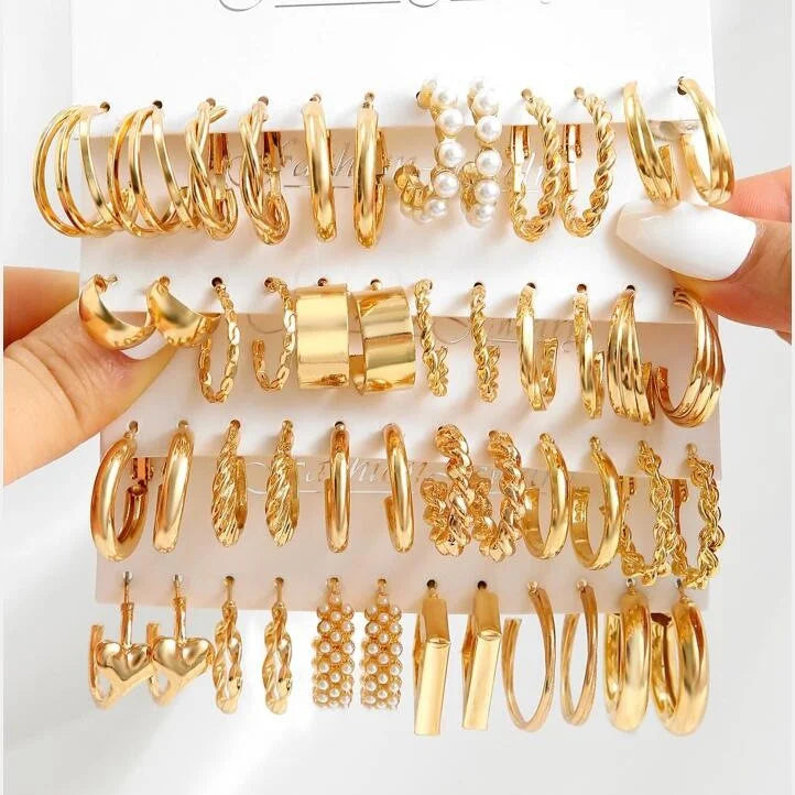 Juego de 24 pares de pendientes de aro pequeños de inspiración vintage para mujer, elegantes adornos geométricos de hierro para llevar a diario, regalos de joyería 2024