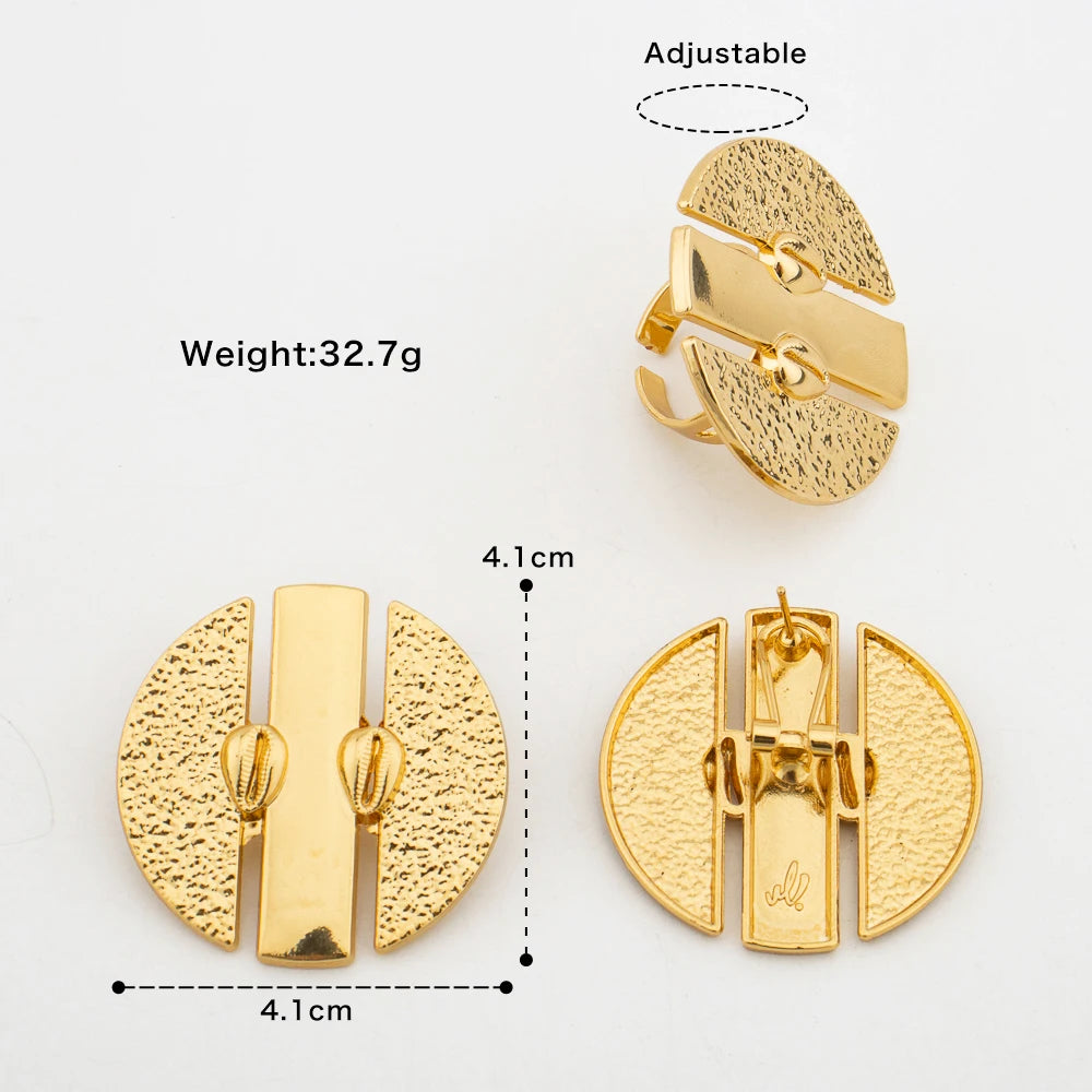 Brazilianische goldfarbene Ohrringe mit Ring Schmuckset für Partys, hohles Design, große Ohrringe, Fingerring, 2-teiliges Set für Verlobung