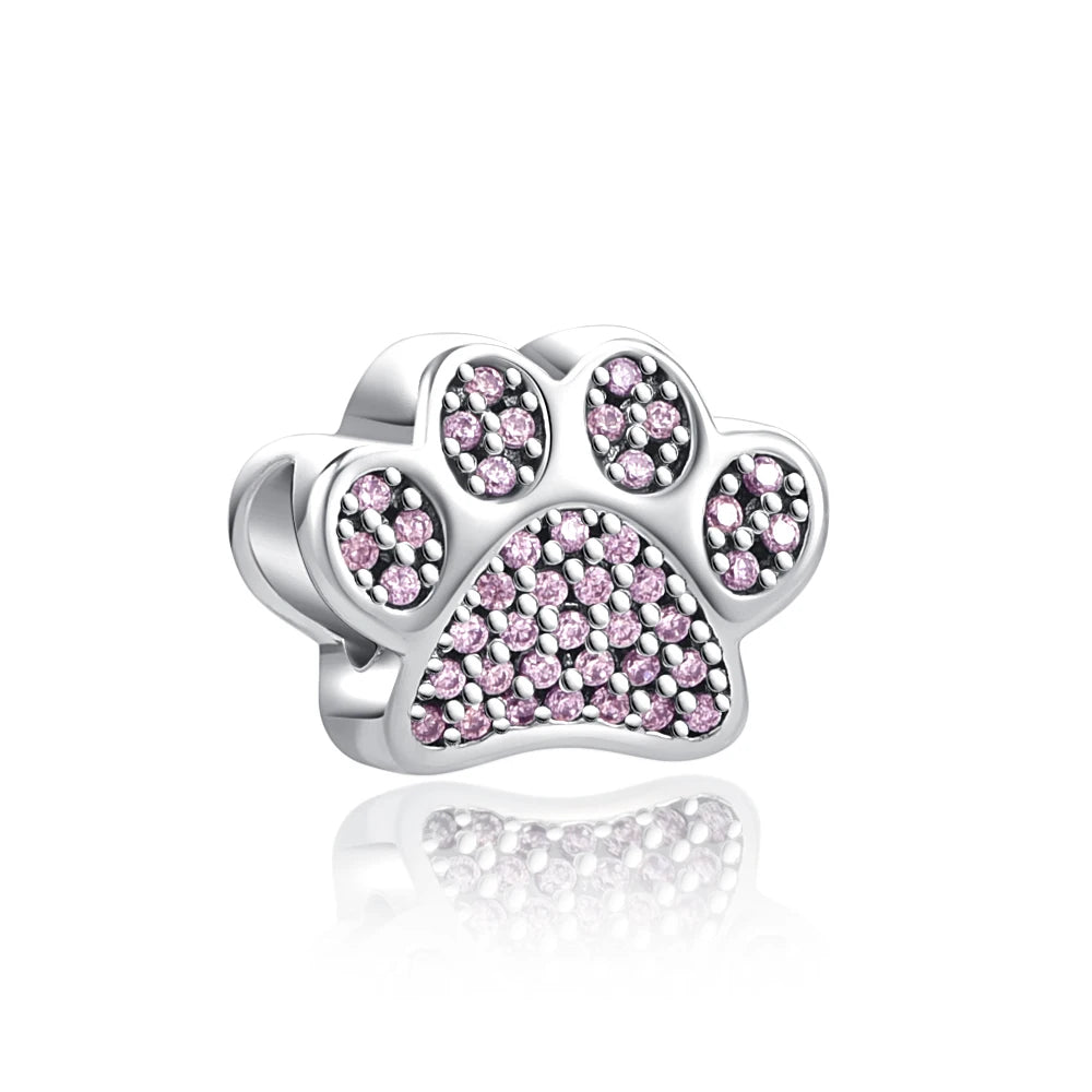 Heiß begehrtes 925er Silber Rosa Serie Blume Hundepfote herzförmiger Anhänger, passend für originale Armband DIY Accessoires, exquisiter Schmuck