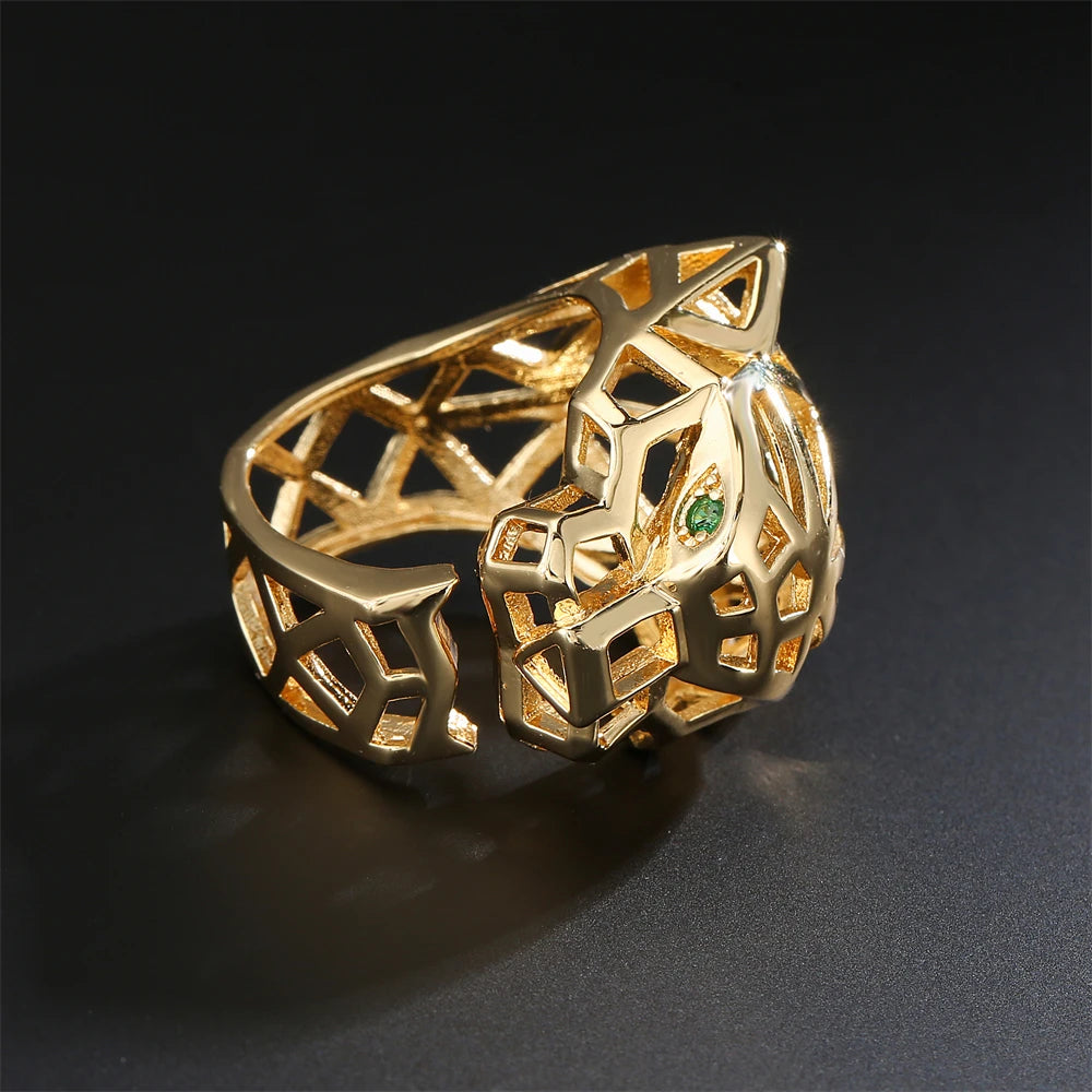2025 Neues Fashion Statement Großer Tierring Für Frauen Mädchen Party Schmuck Gold Farbe Hohl Leopard Offener Ring Großhandel