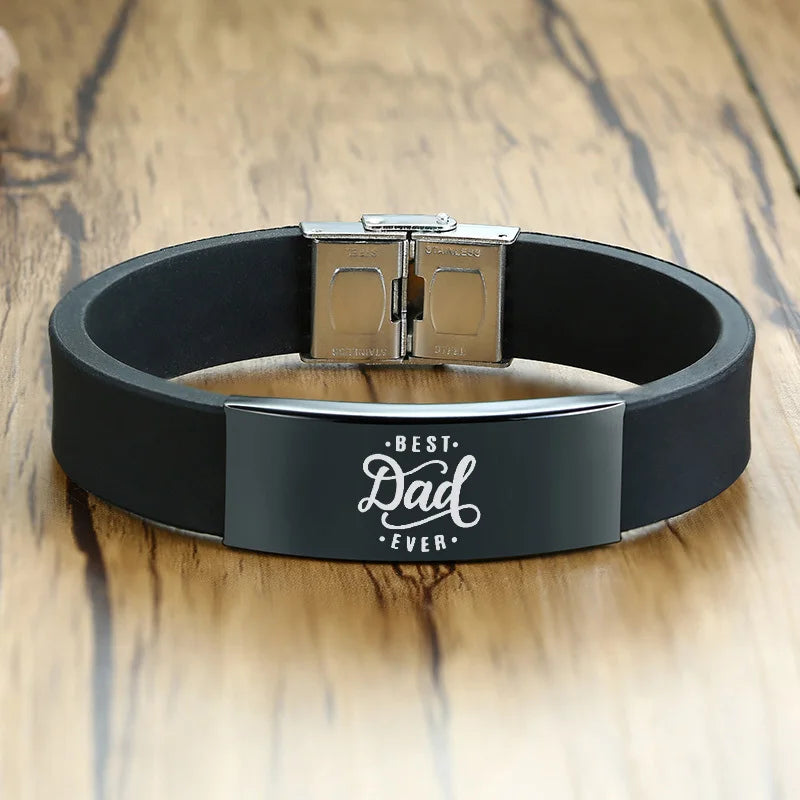 Vnox 16mm Vatertagsgeschenk Armband, schwarzes Kautschuk-Silikon-Armband mit personalisiertem „TO MY DAD“ Edelstahl-Bar, lässiges Armband für Herren