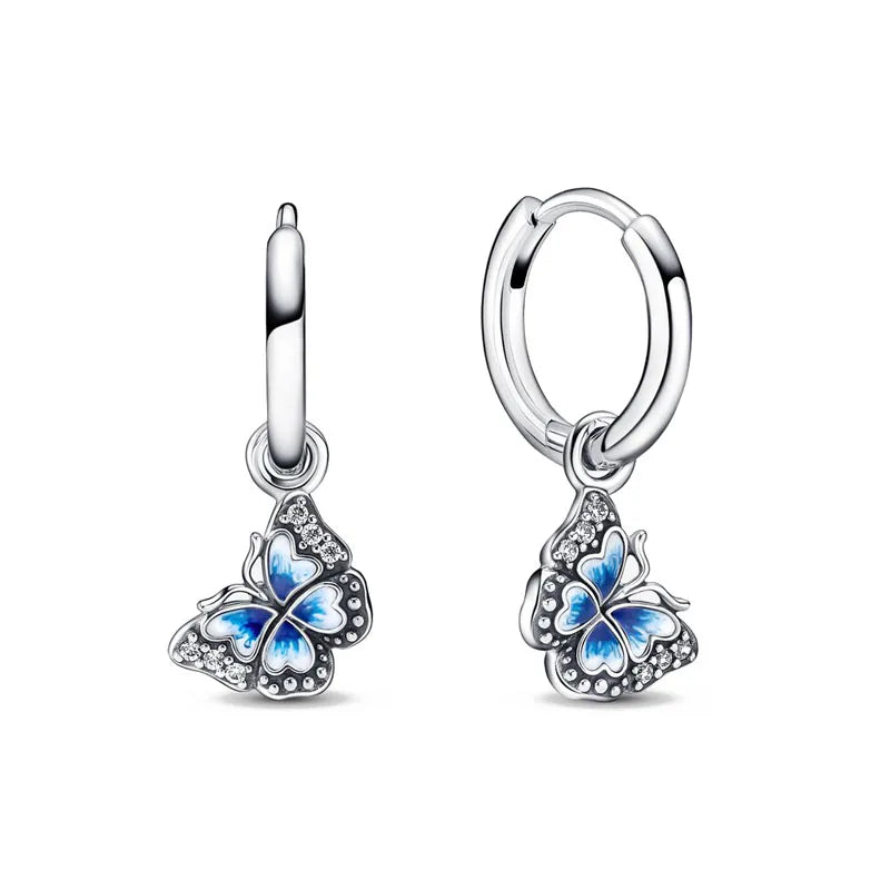 Nuevos pendientes de plata 925 con diseño de mariposa y flor, estilo europeo, para mujer, regalo de joyería exquisita para festivales
