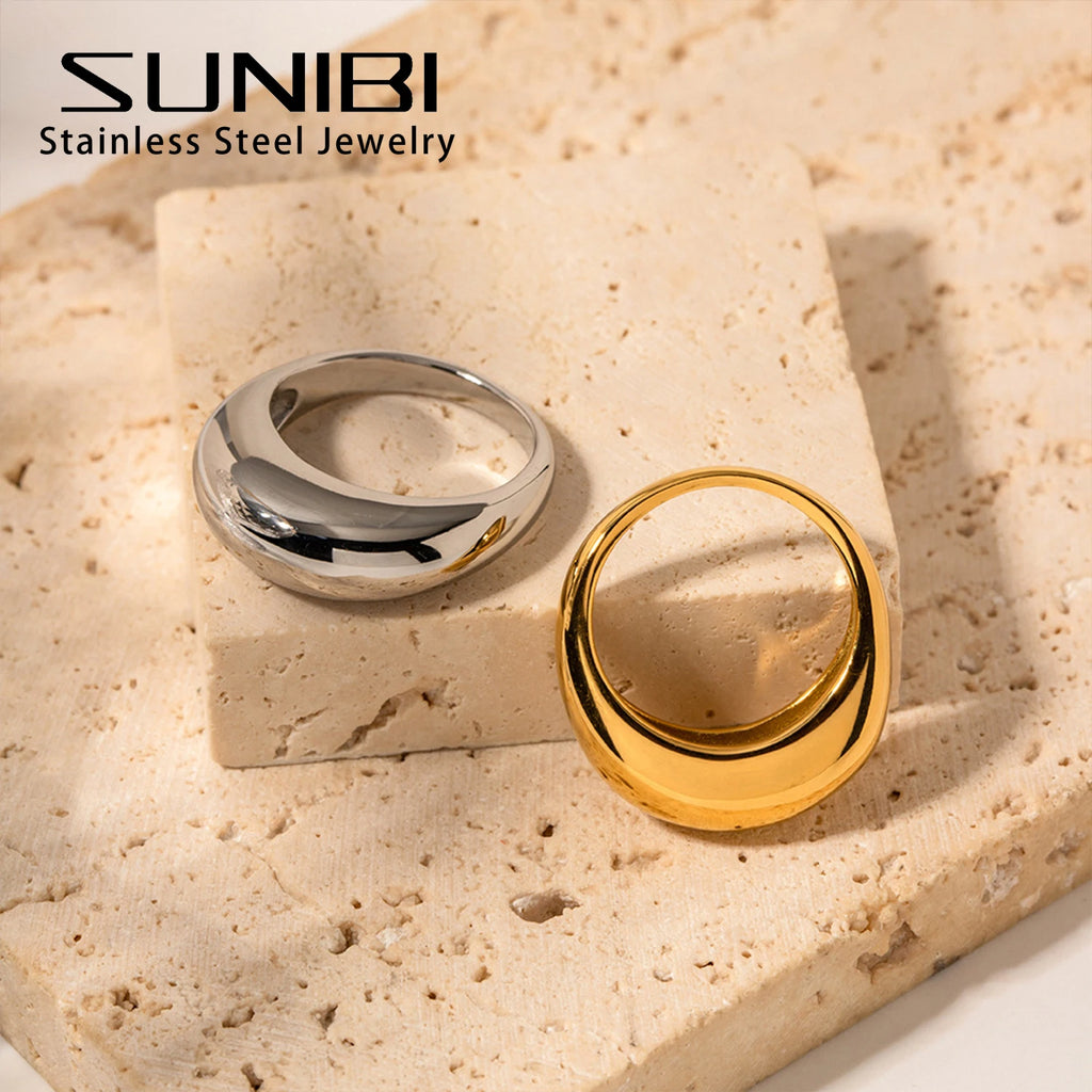 SUNIBI Fashion Simple Edelstahlringe für Damen Bogenringe Schmuck Paar Jahrestag Geometrischer Ring Größe 5 6 7 8 Schmuck