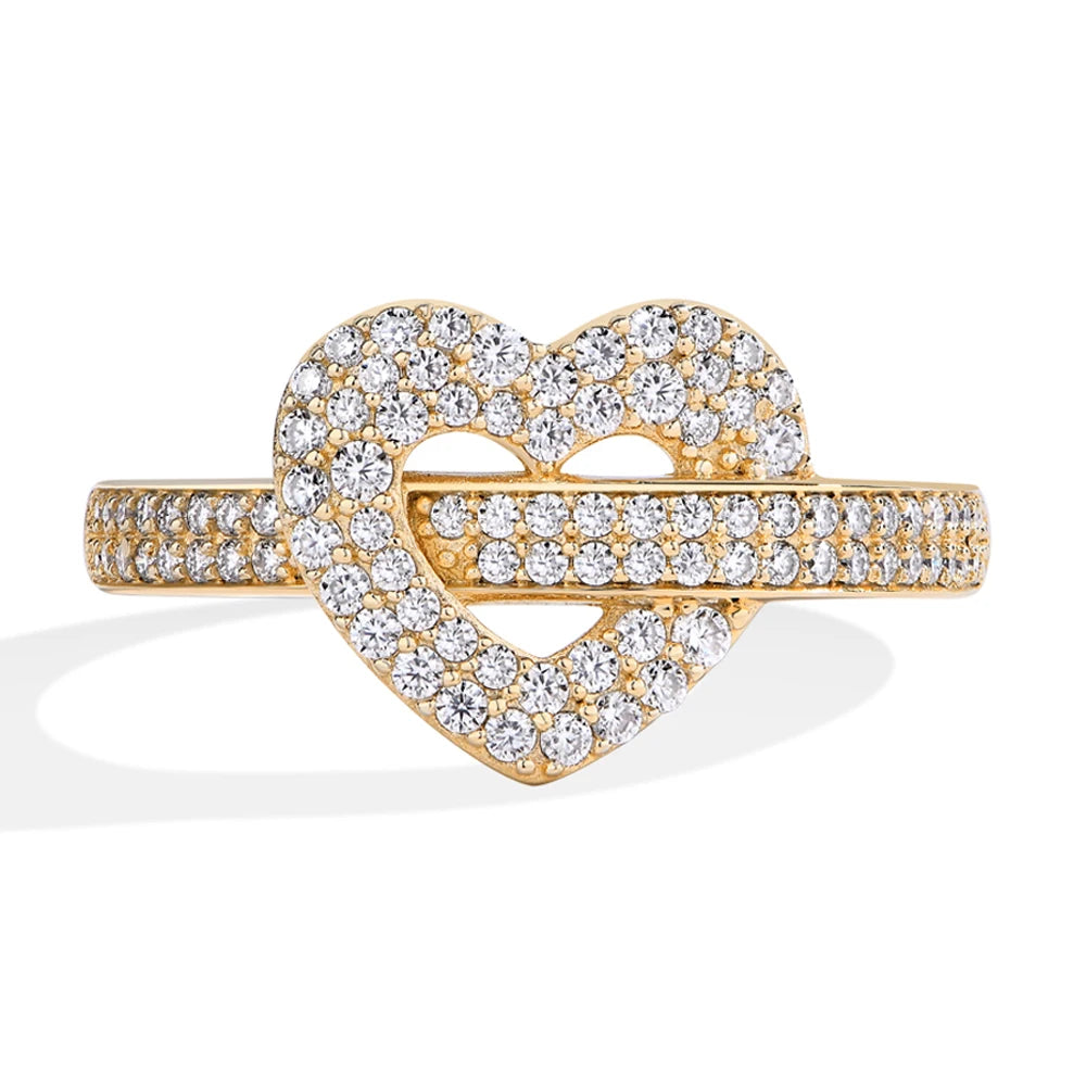 Anillos de Moissanita MINTYBOX S925 de plata para mujer 0.568ctw Diamante de laboratorio D/VVS1 Anillo de corazón chapado en oro de 18 quilates Joyería fina de boda