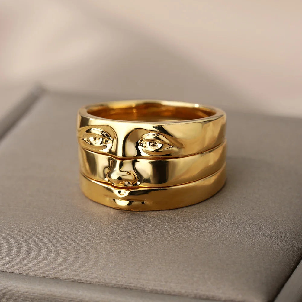 Augenringe für Damen Herren Edelstahl Goldfarben Vintage Gesichtsring Sets Luxus y2k Ästhetik Schmuck 2025 кольца anillos