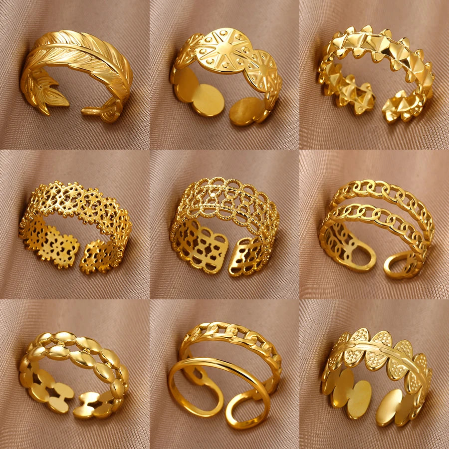 Edelstahl Doppelring für Frauen Vintage Hohl Geometrischer Fingerring Modeschmuck Hochzeit Geburtstagsgeschenk