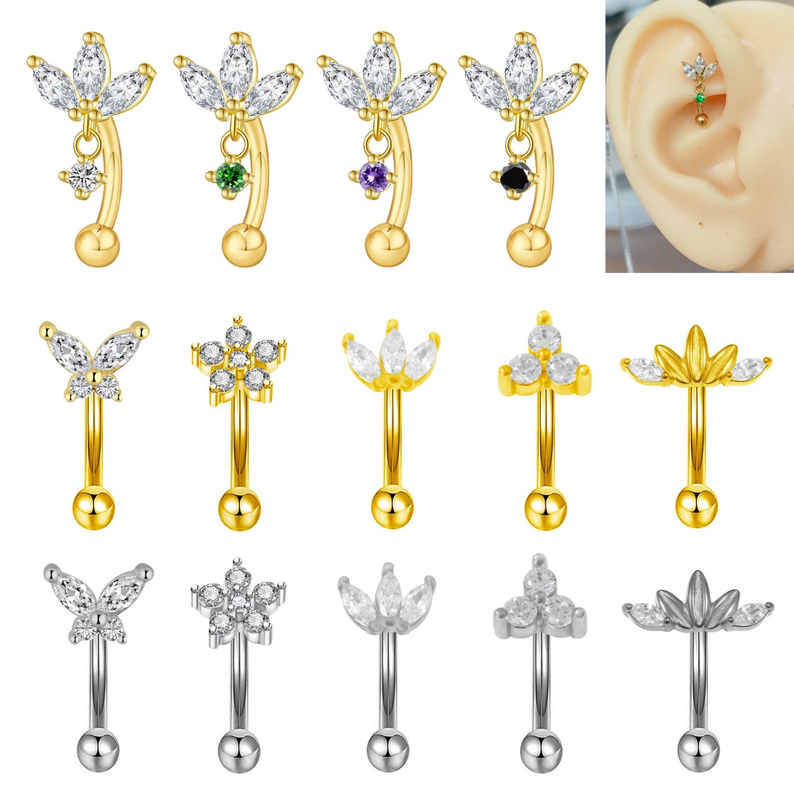 Rook piercing Butterfly Ear Cartilage Eyebrow Tragus Helix Piercing Stud Curved barbell Wholesale Body  Jewelry