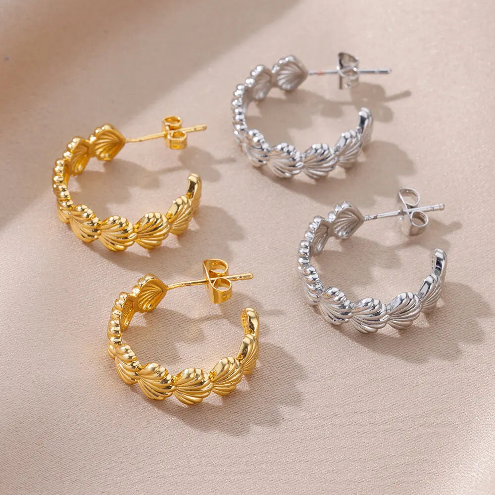 C-förmige Muschel Ohrringe aus Edelstahl für Frauen Koreanischer Stil Vergoldeter Piercing Ohrring Luxuriöser Schmuck Geburtstagsgeschenk