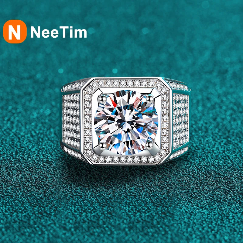 NeeTim D Color 10 Karat Moissanit Ring für Herren S925 Sterlingsilber mit Weißgold plattiert Luxus Herren Hochzeitsring Feiner Schmuck