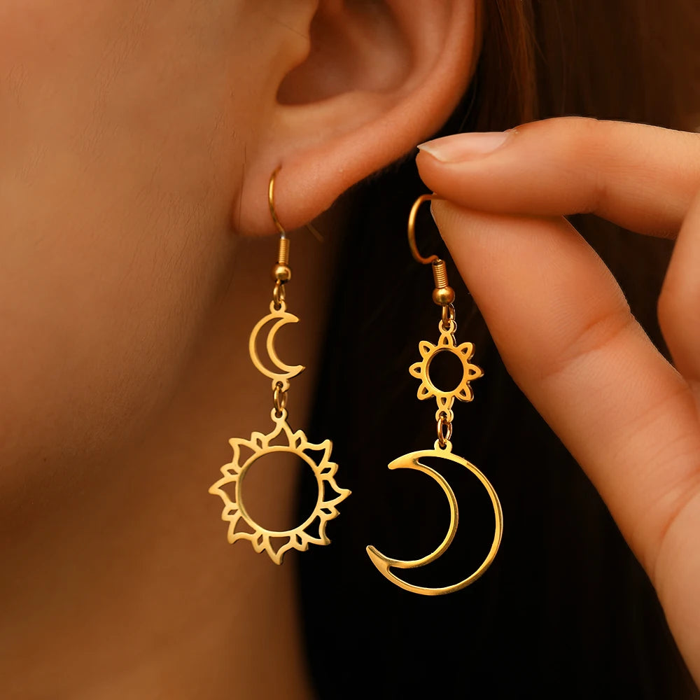 Edelstahl Ohrringe Bohemian Sonne Mond Totem Anhänger Neue Senior Statement Temperament Hängeohrringe Für Frauen Schmuck Geschenk