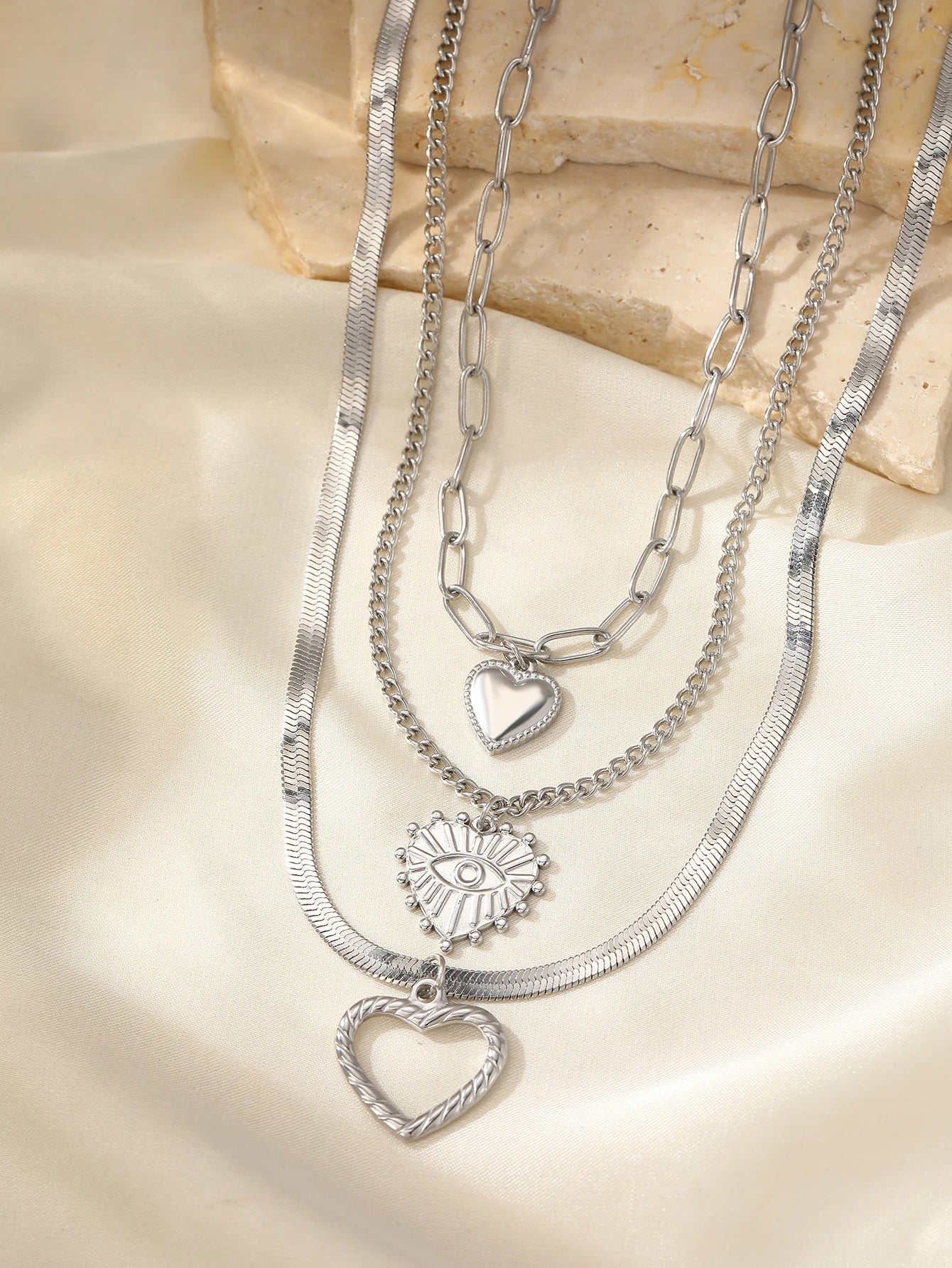 Stainless Steel Necklace Vintage Noble Texture Unique Heart Pendant Multi-style Chain Fine Necklace For Women Jewelry Party Wear