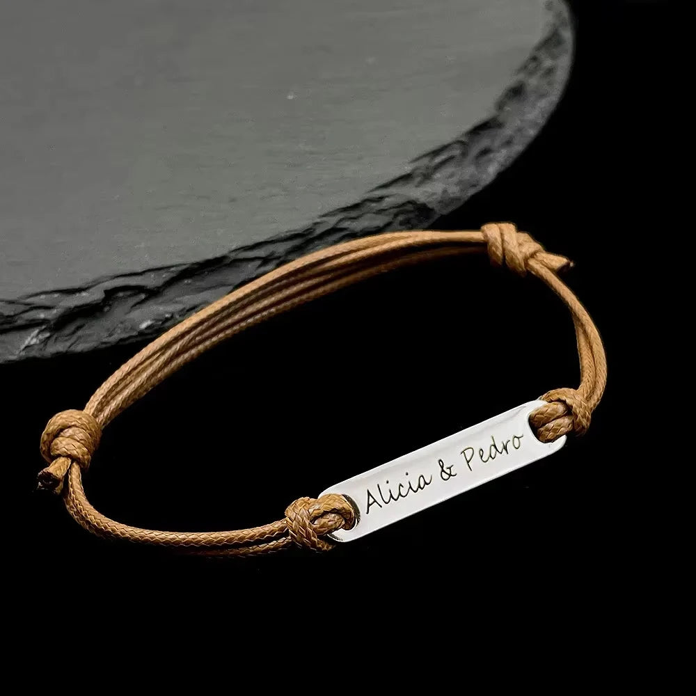 Personalisiertes Armband mit Wunschnamen, Edelstahl, Lederband, verstellbar, für Damen, Partnerarmband, Valentinstagsgeschenk