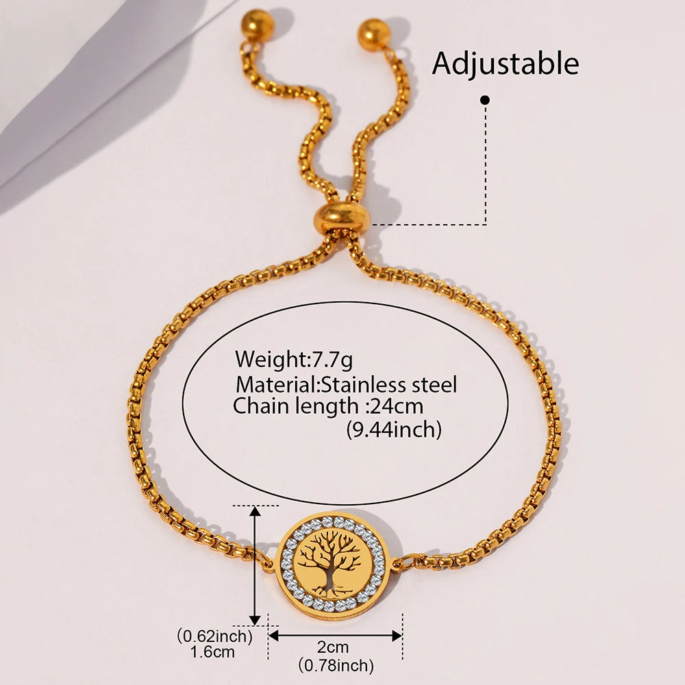 DOTIFI Edelstahl Armbänder Exquisites Lebensbaum Kristall Anhänger Kette Trendiges Armband Für Frauen Schmuck Nicht verblassend