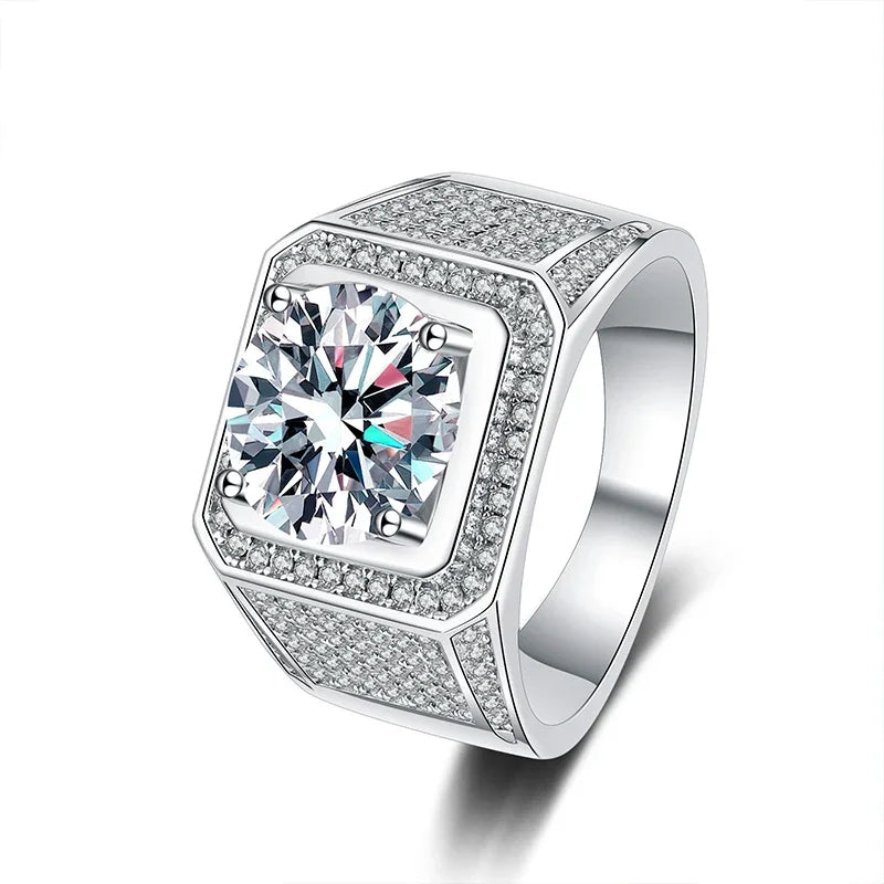 NeeTim D Color 10 Karat Moissanit Ring für Herren S925 Sterlingsilber mit Weißgold plattiert Luxus Herren Hochzeitsring Feiner Schmuck