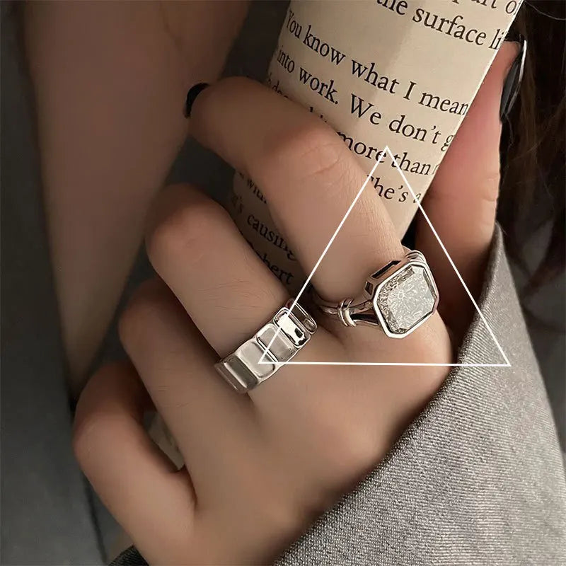 Anillo de plata de ley 925 chapado para mujer, regalo para niña, piedra negra, cristal esmaltado, retro, punk, abierto, joyería al por mayor