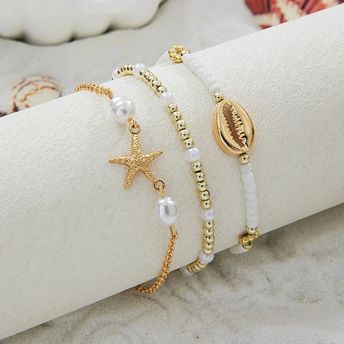3 Stück Sommer Muschel Armband Set für Frauen Böhmen Seestern Charm Perle Samenperlen Kette Armreif Weiblich Strandurlaub Schmuck Geschenk