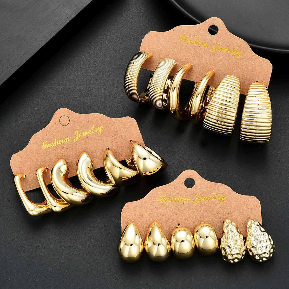 18tlg/Set Vintage Punk Wassertropfen Creolen für Damen Mode Gold Silber Farbe Überzogene CCB Ohrringe Täglicher Schmuck Neu