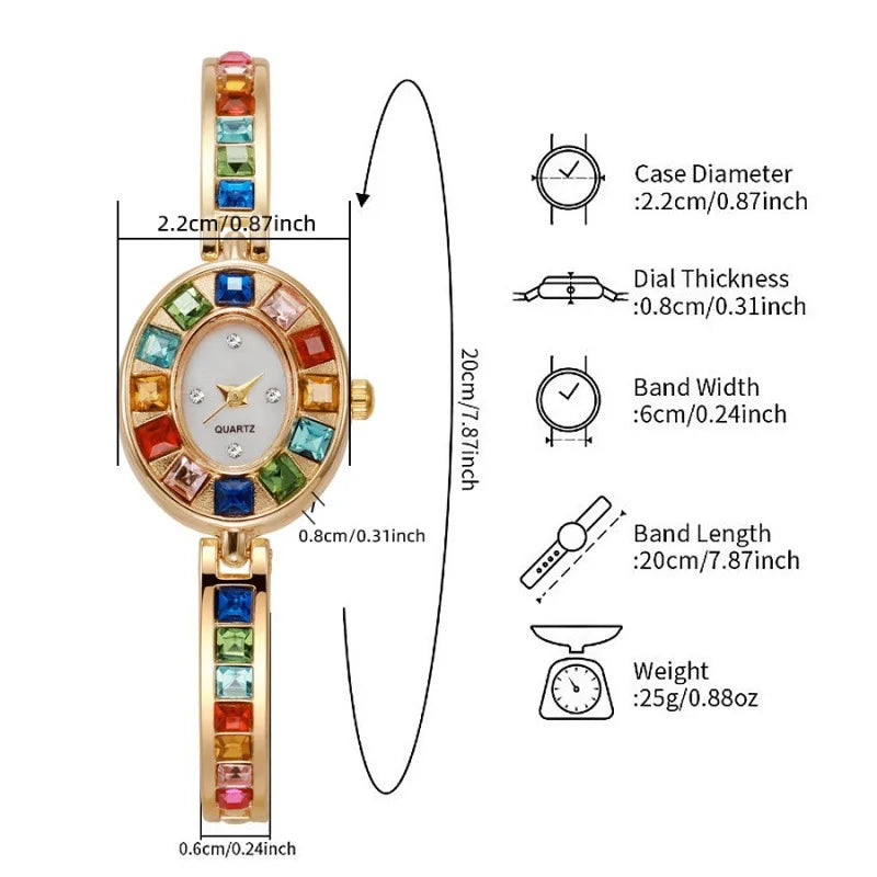 Dropshipping Damen-Quarzuhren Neue Mode-Regenbogen-Strass-Armband Ovale Zifferblatt-Armbanduhr Großhandel Armbanduhren Reloj