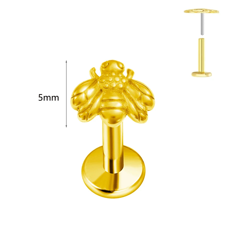 ASTM F136 G23 Titan Labret Piercing Seestern Ohrstecker Biene Blatt Push-In CZ Gewindeloser Knorpel 16/18/20G Körperschmuck