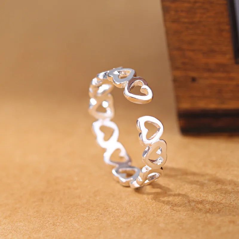 925 Sterlingsilber Herz Verstellbare Ringe für Frauen Verlobung Hochzeit Luxuriöser Schmuck Accessoires