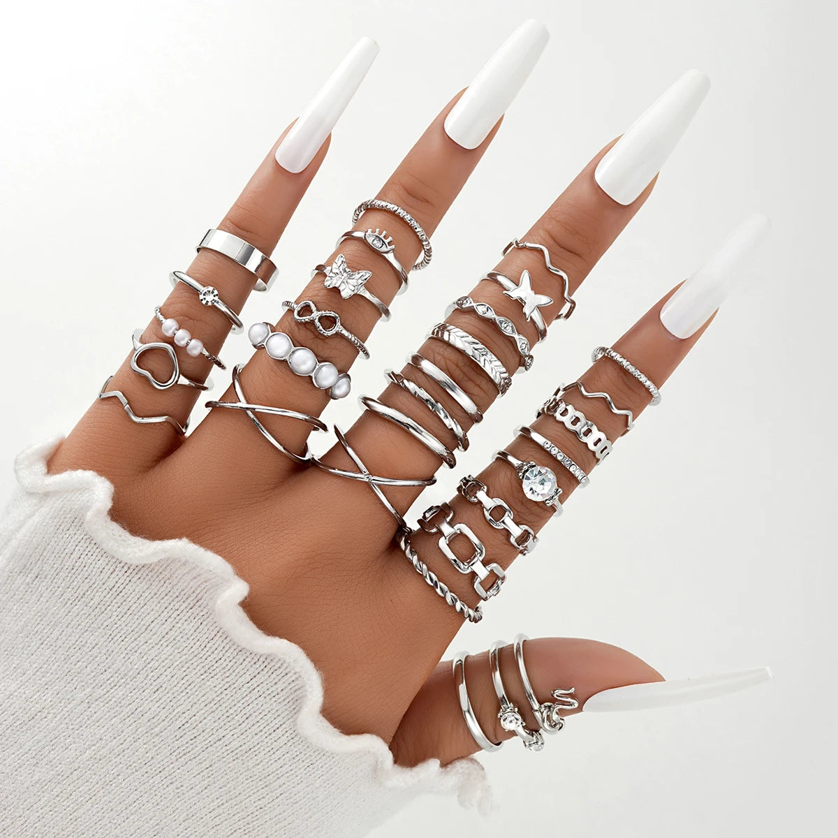 58-teiliges Vintage Herz Schlange Schmetterling Ring Set für Damen, modisch, Metall, vergoldet, geometrisch, hohl, Fingerring, Schmuckgeschenke, Neu