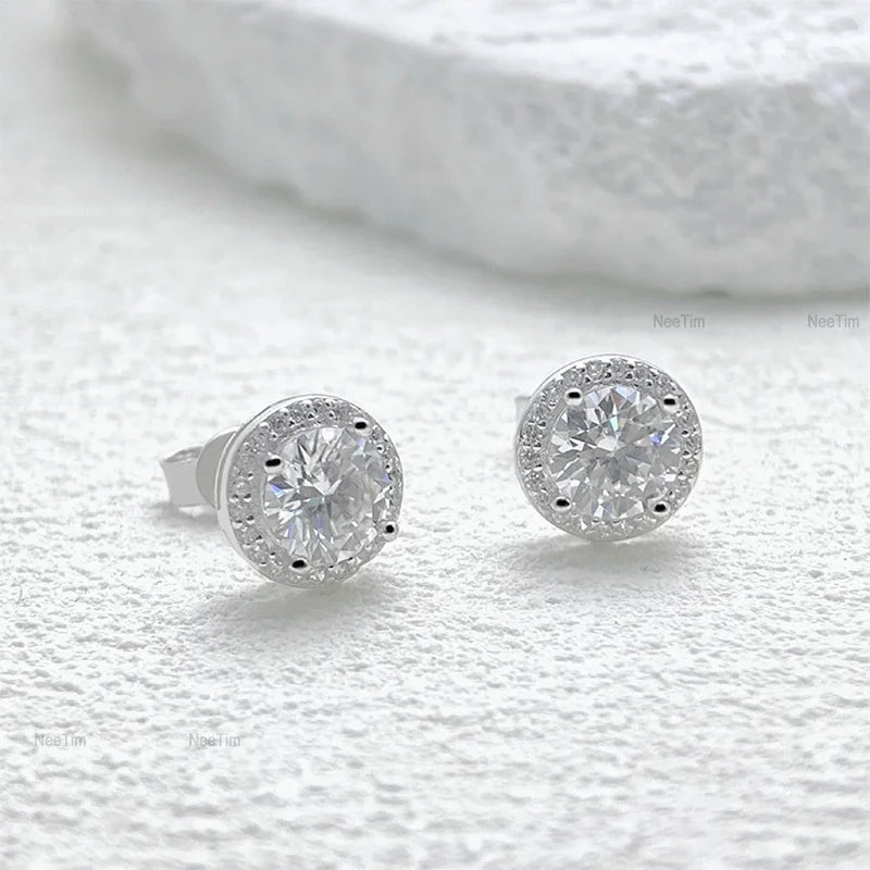 NeeTim Pendientes de Moissanita 0.5-2CT para Mujer, Brillantes, de Laboratorio, de Plata de Ley S925, Joyas Certificadas para Bodas y Fiestas
