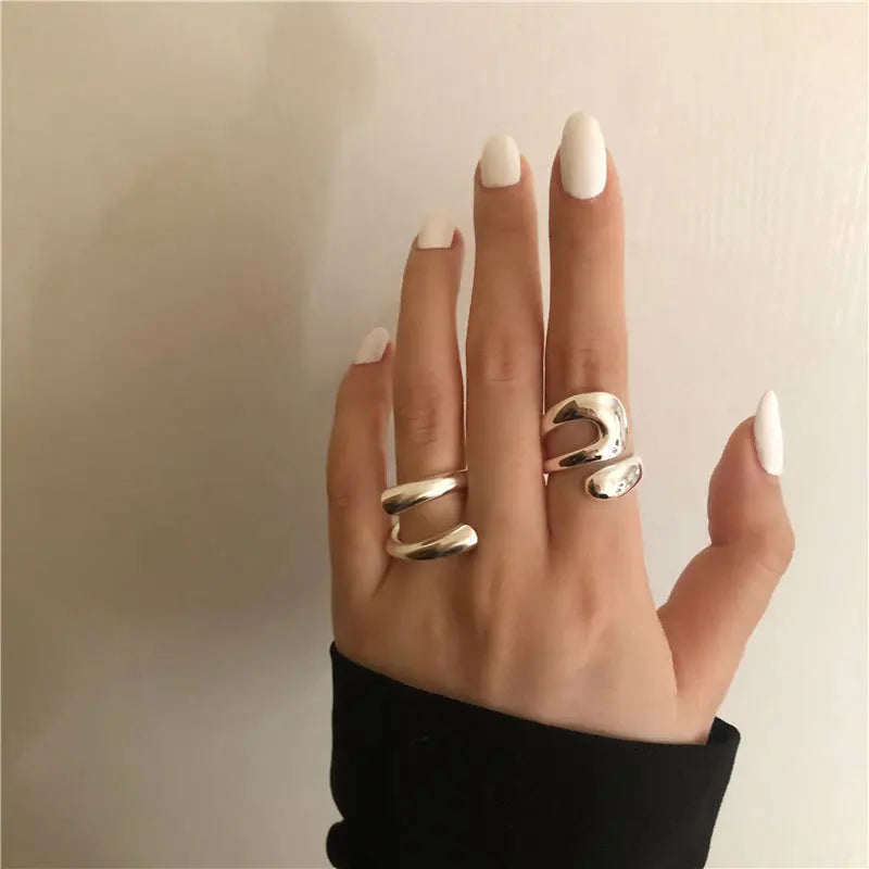 Anillo Abierto Simple de Plata Esterlina 925 con Geometría Irregular para Mujer, Regalo de Lujo, Joyería Fina para Boda, Venta al por Mayor de Joyas Femeninas