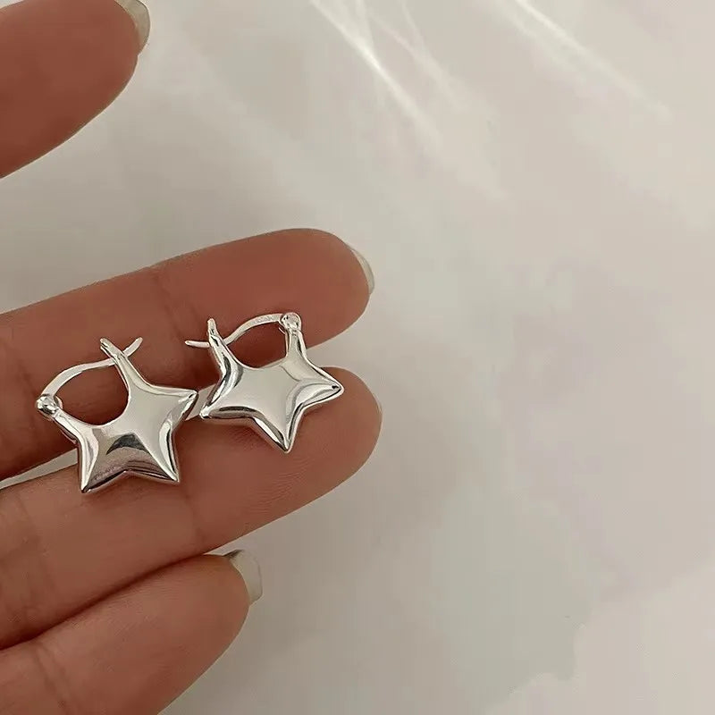 Pendientes de estrella sencillos vintage de plata de ley 925 para mujer, joyería de moda, previenen alergias, accesorios de fiesta, regalo