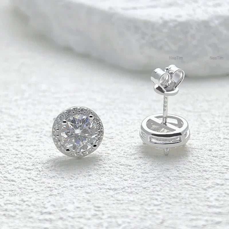 NeeTim Pendientes de Moissanita 0.5-2CT para Mujer, Brillantes, de Laboratorio, de Plata de Ley S925, Joyas Certificadas para Bodas y Fiestas