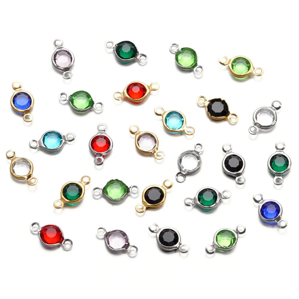 10 Stücke/Los Edelstahl Kristall Rund Doppelring Anhänger für DIY Armband Halskette Perlen Schmuckherstellung Zubehör