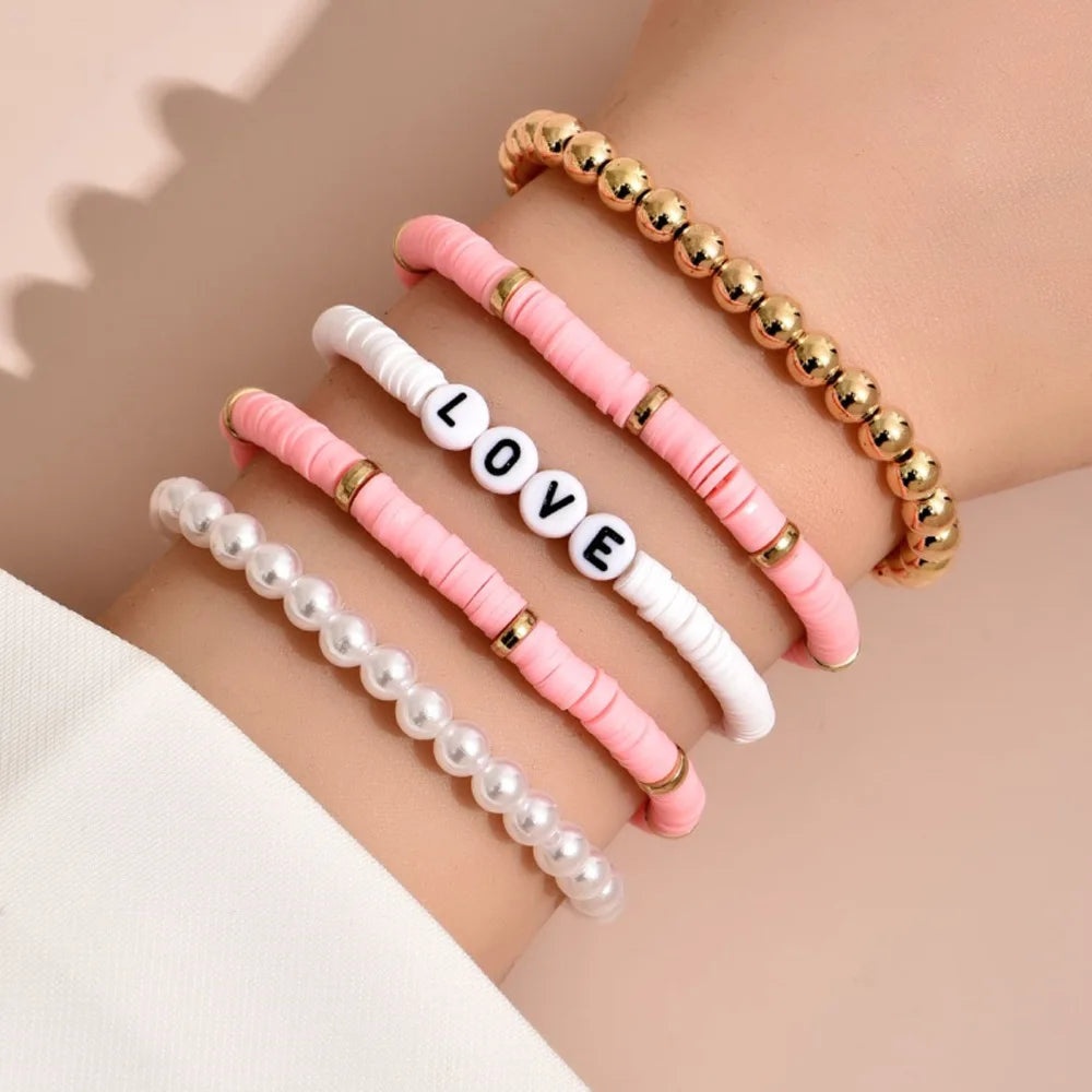 Juego de Pulseras Apilables Arcoíris de Moda para Mujer con Dijes de Corazón, Arcilla Blanda, Cuentas en Capas, Cadena, Brazalete, Joyería Bohemio Femenina