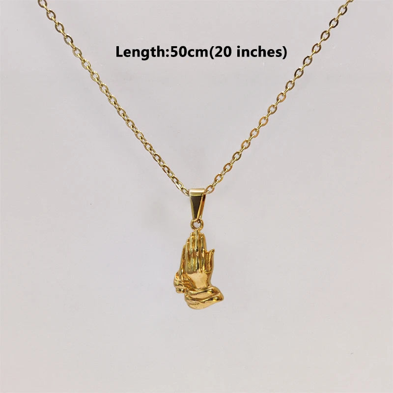 Colgante Manos Orando Estilo Hip Hop Chapado en Oro de 18k Acero Inoxidable Dijes Accesorios de Joyería para Hombre