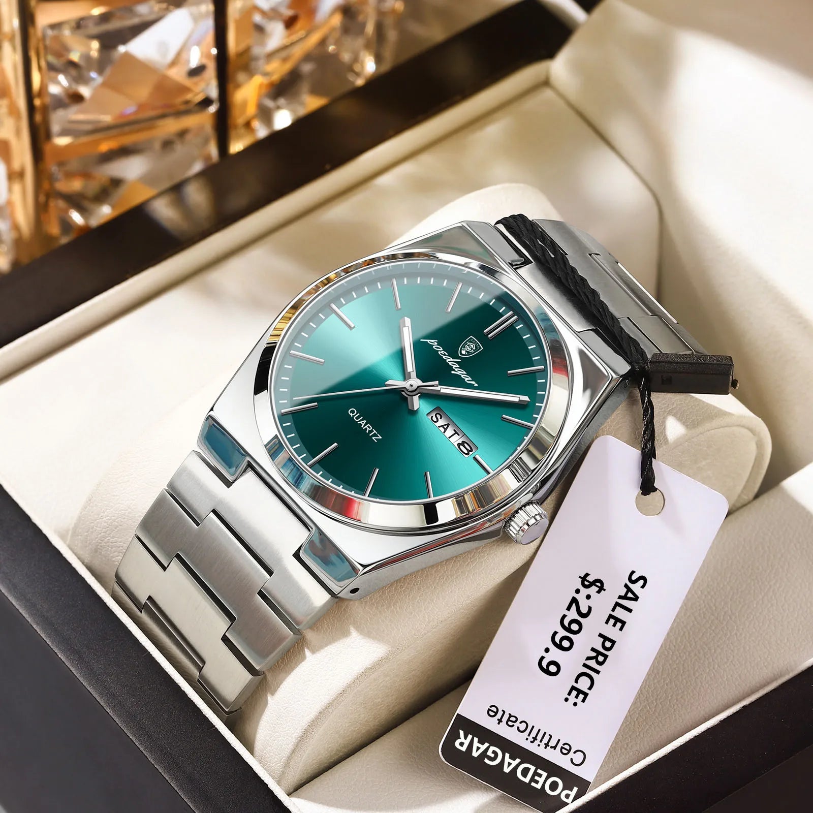POEDAGAR Relojes de lujo para hombre, impermeables, luminosos, fecha, semana, reloj de hombre, acero inoxidable, informal, moda, reloj de cuarzo para hombre, Reloj