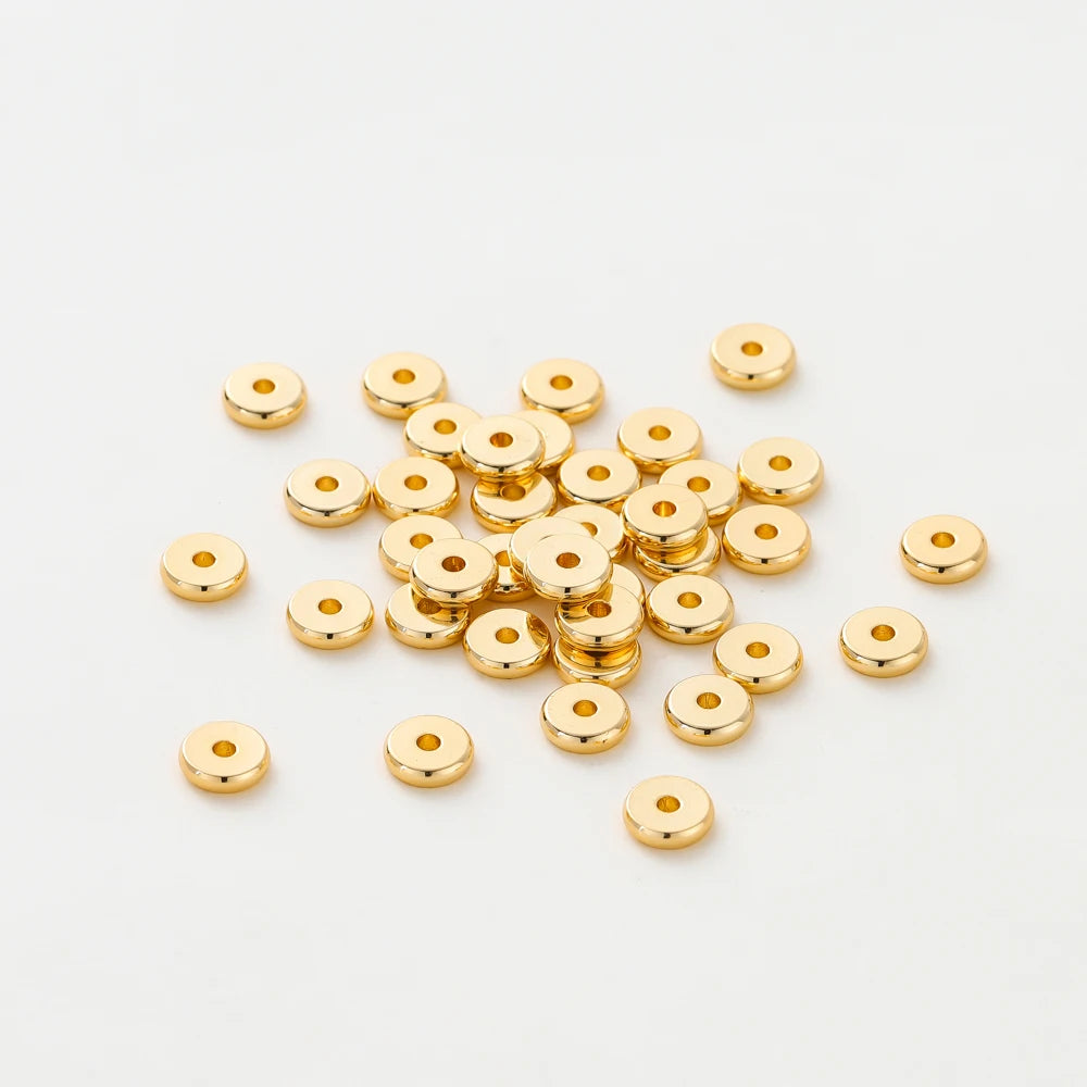 50 Stk./Los 14K/18K Vergoldetes Messing 4mm 5mm 6mm Runde Spacer Perlen Flache Armbandperlen für DIY Schmuckzubehör