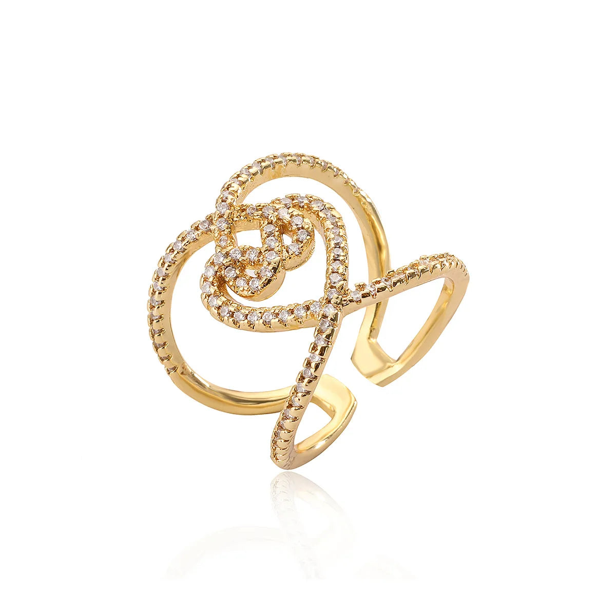 NEWBUY Luxuriöser AAA Zirkonia Pflaster-Setting Kupfer Hochzeitsschmuck Filigrane geometrische offene Ringe für elegante Frauen