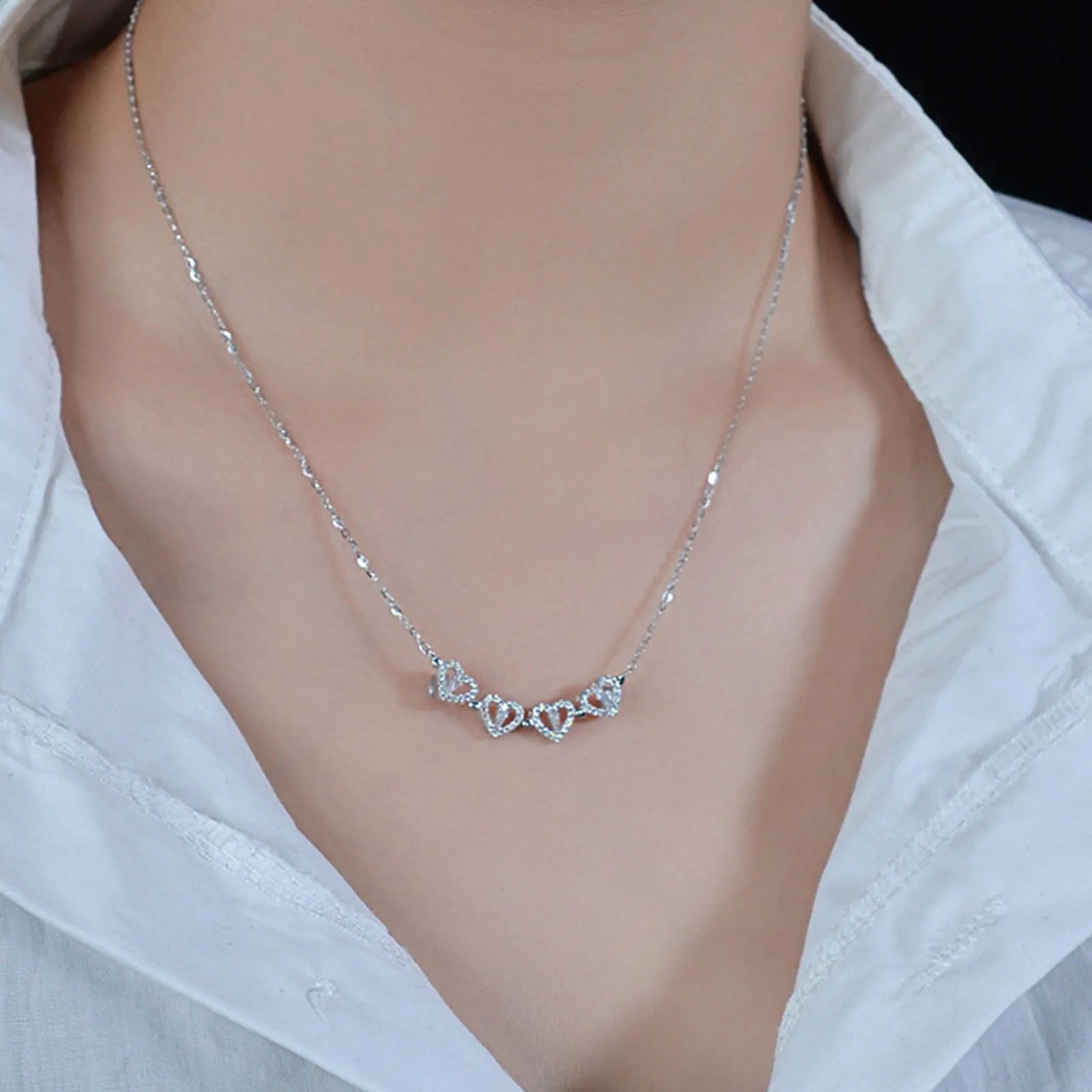 1pc Collar con dije de trébol de cuatro hojas en forma de corazón, joyería de circón para mujer, cadena de clavícula de amor, regalos, gargantilla abrible, joyería