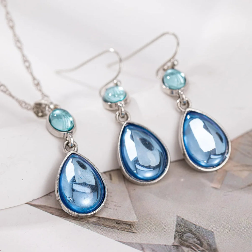 Modische Wassertropfenförmige Künstliche Synthetische Blaue Stein Hängeohrringe für Damen zum Geburtstag, Individueller Schmuck