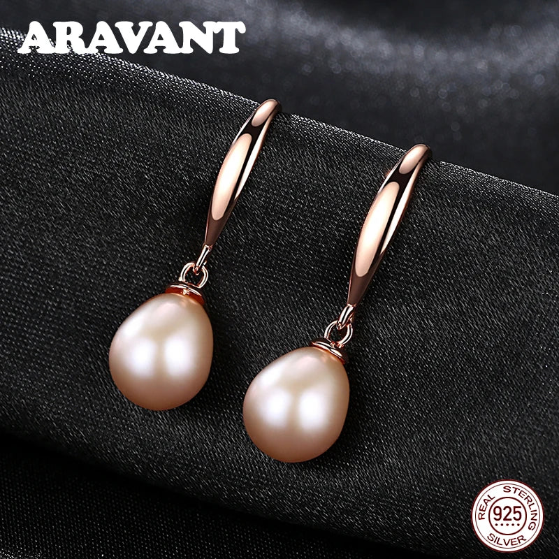 925 Sterling Silber Roségold Ohrhänger Für Frauen Süßwasserperlen Ohrringe Hochzeitsschmuck Weiß Rosa Lila