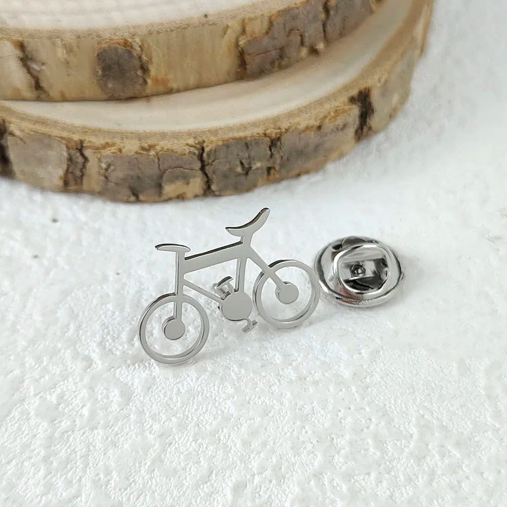 New punk style bicycle hollow stainless steel gold-plated badge, suit lapel pin waterproof black, men's brooch set