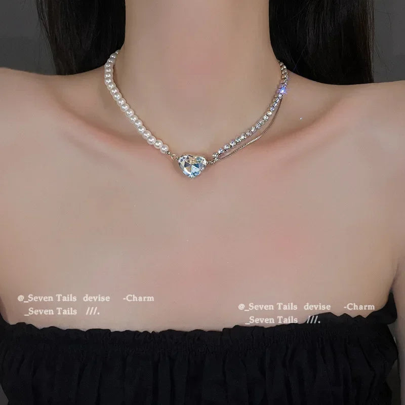 Vintage Golden Silver Color Heart Pendant Necklace for Women New Trend Girls Clavicle Chain Jewelry Birthday Gifts Wholesale