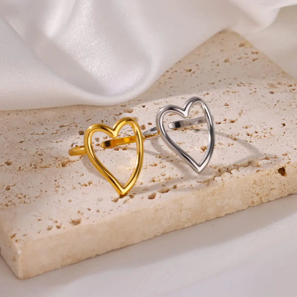 Herz Minimalistische Edelstahlringe für Frauen Goldfarben Glänzende Öffnung Ästhetischer Herzring Hochzeit Party Schmuck Geschenk BFF