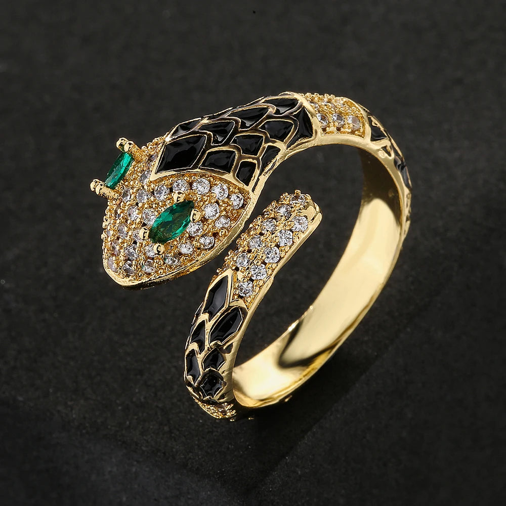 NEWBUY Fashion 6 Farben Emaille Expoxy Schlange Offene Ringe Für Frauen Luxus AAA Zirkonia Pave Fassung Kupfer Schmuck Weiblich