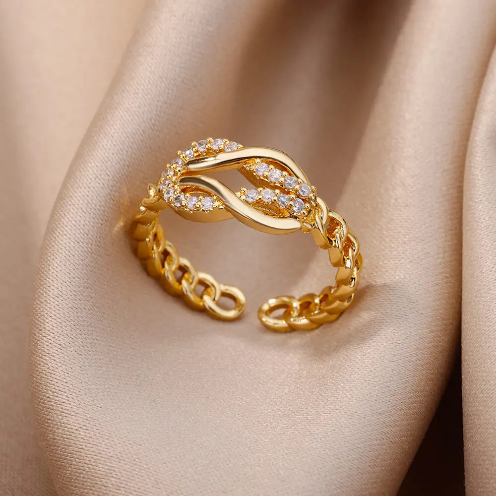 Luxus Zirkon Geometrische Ringe für Frauen Edelstahl Gold Farbe Offener Ring Trendige Hochzeit Party Ästhetischer Schmuck Geschenk Femme