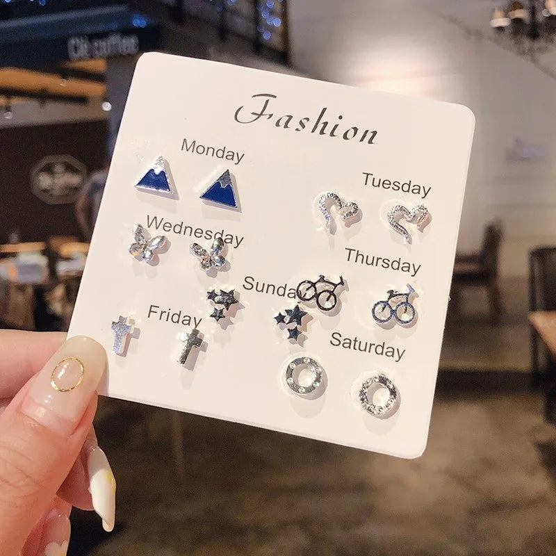 Neue S925 Silber Nadel Ohrstecker Set für Frauen Mädchen Einfache Süße Exquisite Mini Ohrringe Schmuck Geschenk Großhandel Direktverkauf