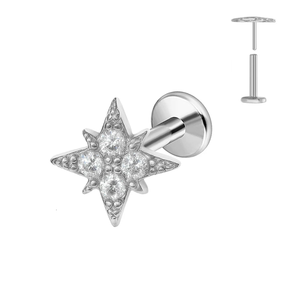 ASTM F136 G23 Titan Blumen Piercing Push-In Zweig Ohrring Stecker Anhänger Gewindefreies Labret Piercing Knorpel Körperschmuck