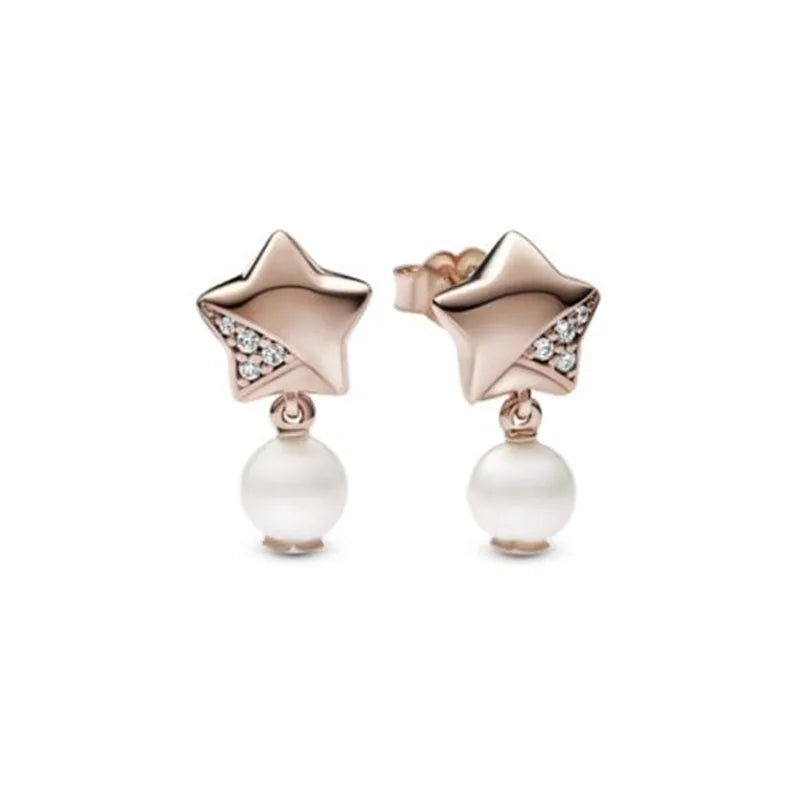 Roségoldfarbene 925er Sterling Silber Blumenohrstecker, Passend für Frauen Festival Weihnachtsgeschenke Charm Schmuck