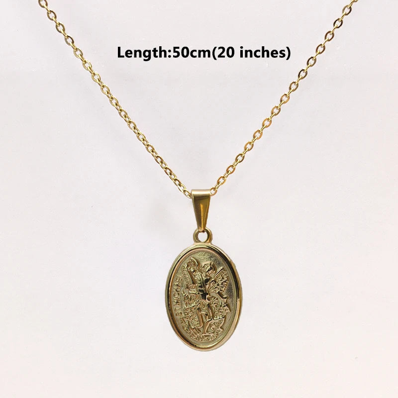 Collar con colgante de acero inoxidable 316L hipoalergénico bañado en oro - San Miguel y San Cristóbal, regalo ideal para hombres