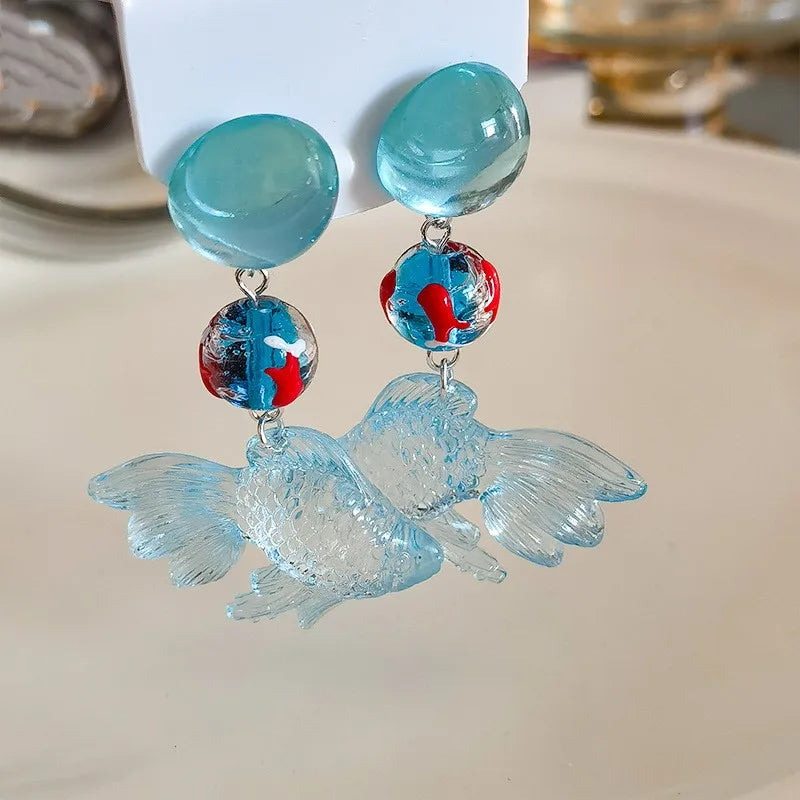 Kreativer Goldfisch Ohrring Einzigartiger transparenter Goldfisch Anhänger Ohrring Süße Koi-Fisch Ohrhänger Personalisierter Schmuck Großhandel