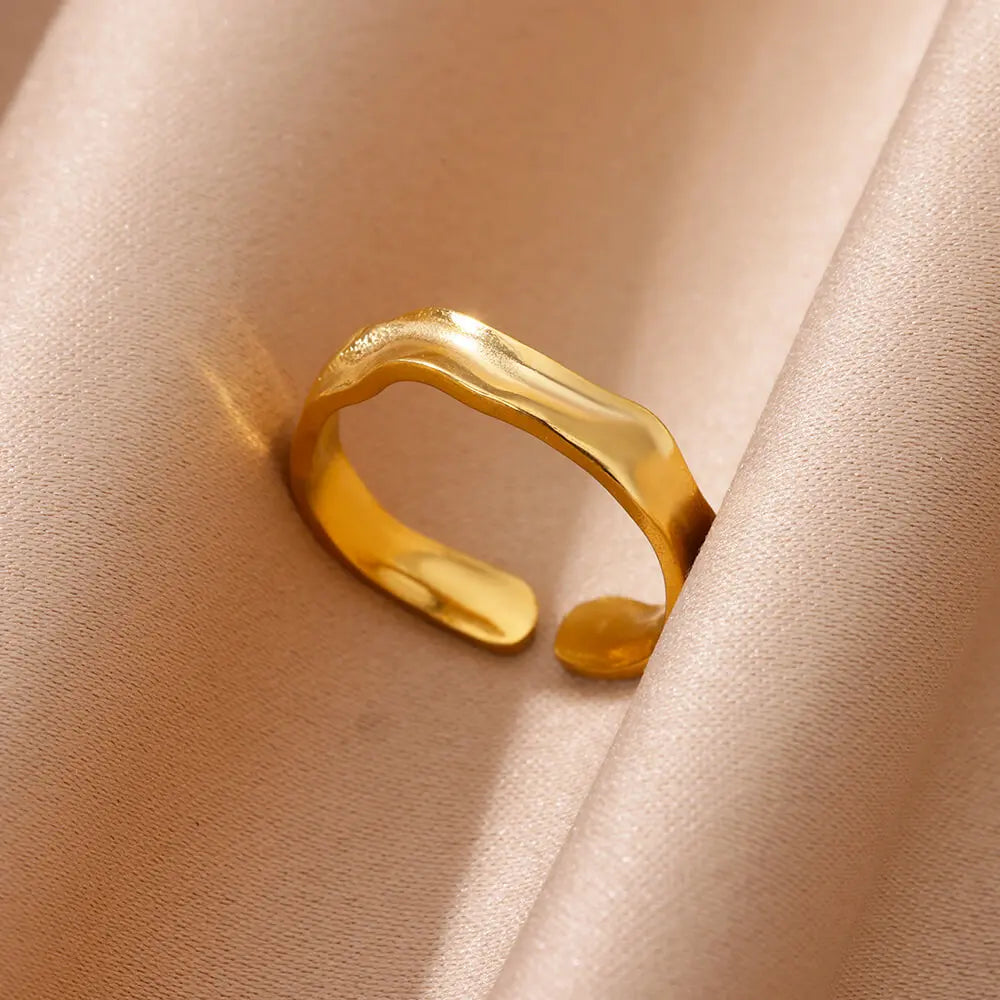 Edelstahl klobige breite Ringe für Frauen Vintage Goldfarbe geometrischer offener Fingerring Mode minimalistischer Schmuck Geschenk Femme