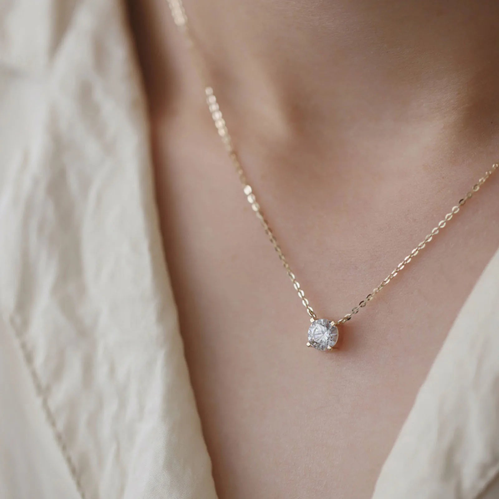 Collar de plata de ley 925 con baño de oro de 18 quilates, cadena versátil de circonita brillante para mujer, joyería de boda